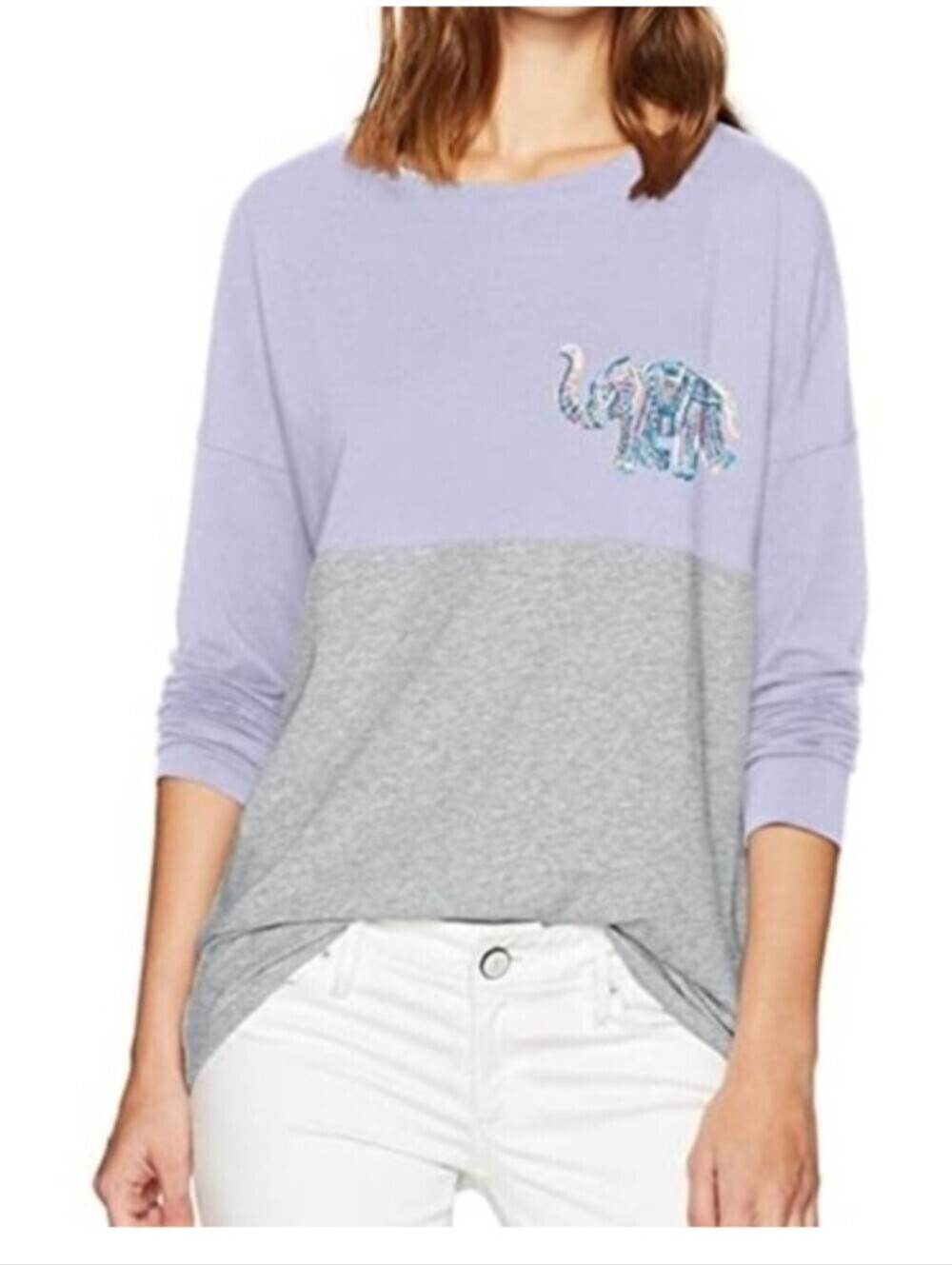 Lilly Pulitzer Finn Lucky Elephant Floral Top Purple Gray Signature Print